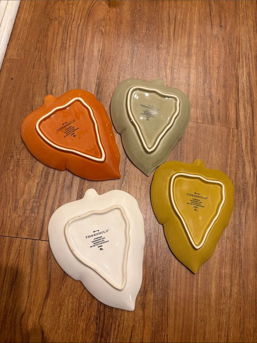 Threshold Leaf-Shaped Ceramic Dishes in Orange, Sage, Mustard & Cream